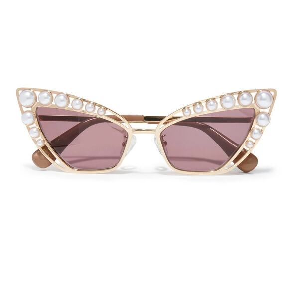 RARE Lele Sadoughi 14k gold Faux Pearls UV Cat Eye Sunglasses - Picture 4 of 14